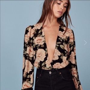 Reformation Chandler pink floral bodysuit blouse